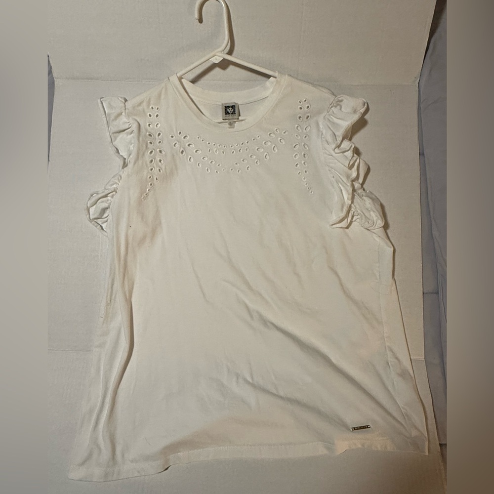 Anne Klein White Ruffle Sleeve Blouse